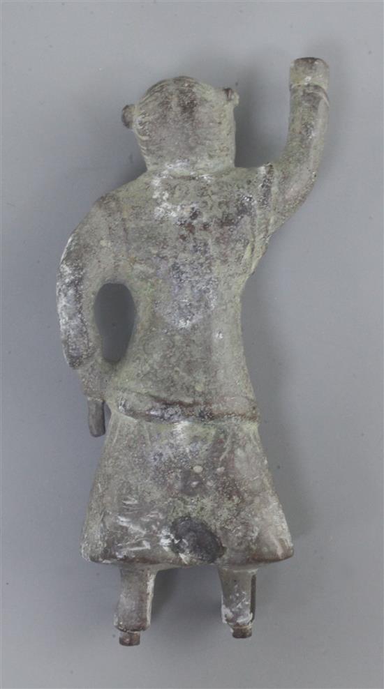 A Chinese archaic bronze figure of a lady, Warring States period, 4th-2nd century B.C., 13.5cm high, fragment